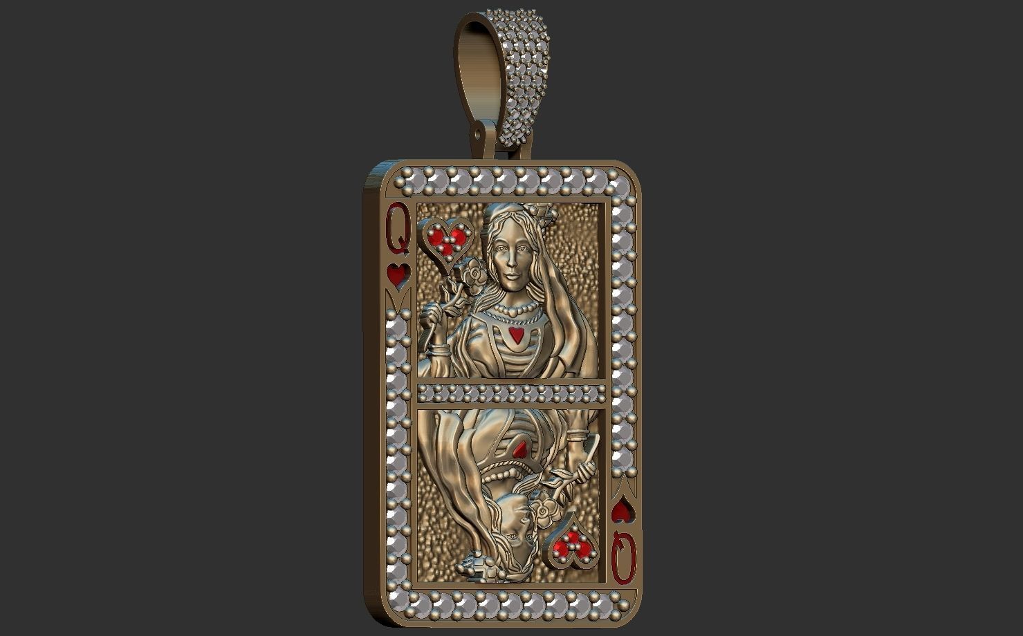 Queen Card Diamond Pendent 3D print model 3D print model_9
