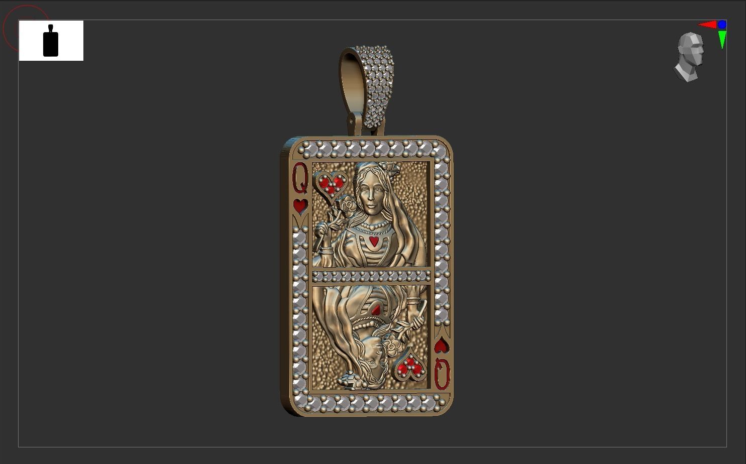 Queen Card Diamond Pendent 3D print model 3D print model_1
