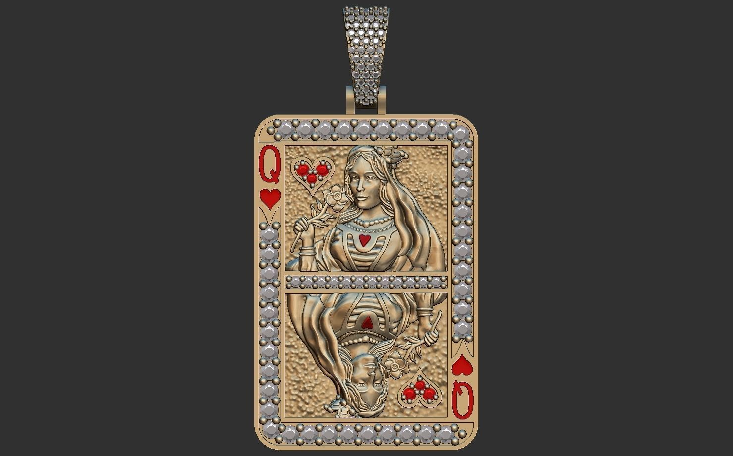 Queen Card Diamond Pendent 3D print model 3D print model_7