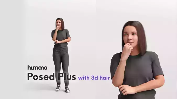 Humano standing and listening woman  casual - 3d hair -3658-D