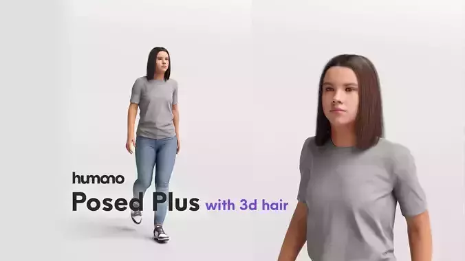 Humano walking woman in casual outfit - with 3d hair -3658-A