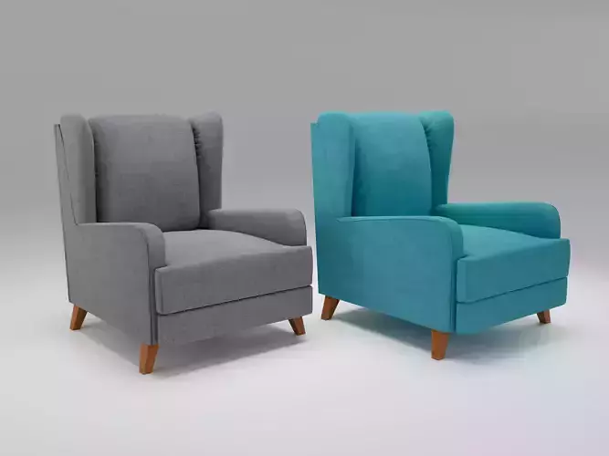 Soft chair in blue and gray upholstery