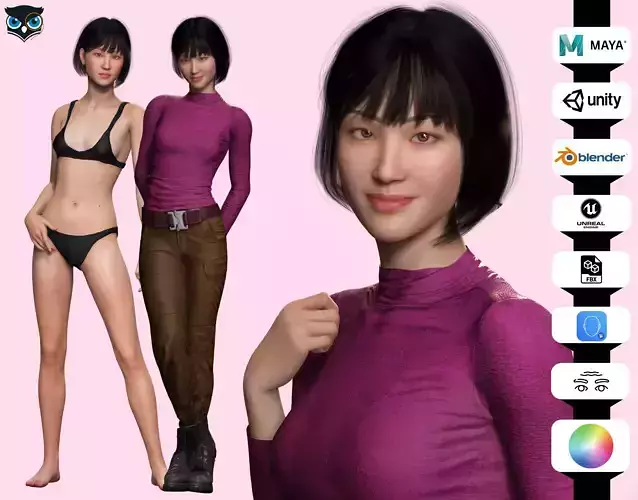 Noi - Autumn Chic Asian Bueauty In Purple And Brown Low-poly 3D model