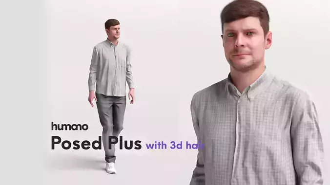 Humano walking casual man - with 3d hair -2553-E