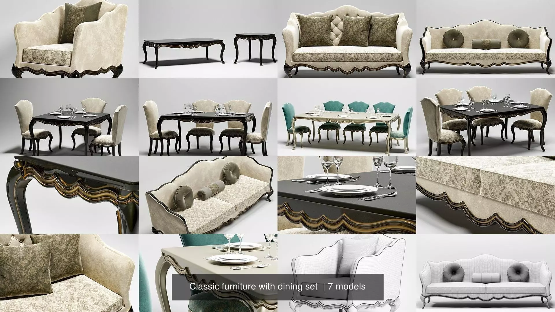 modern furniture with dining set 3D Model Pack