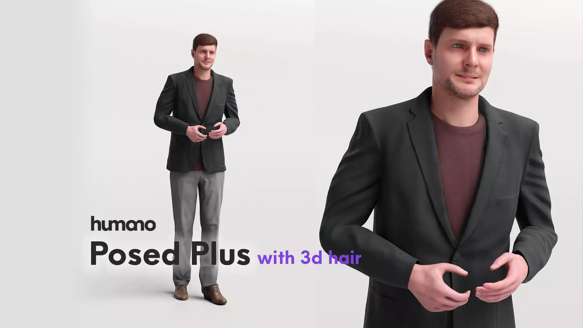 Humano standing and talking man with 3d hair -2572-D 3D model_0