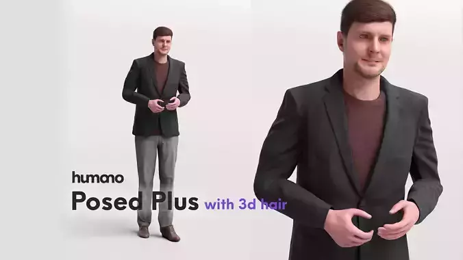 Humano standing and talking man with 3d hair -2572-D