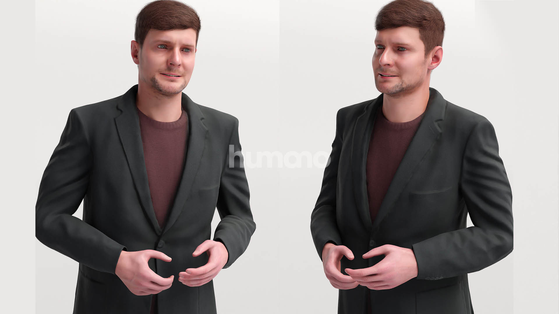 Humano standing and talking man with 3d hair -2572-D 3D model_2
