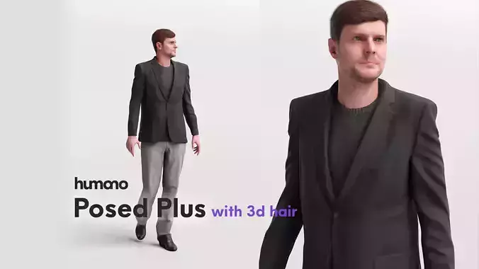 Humano walking  elegant man - with 3d hair -2572-B