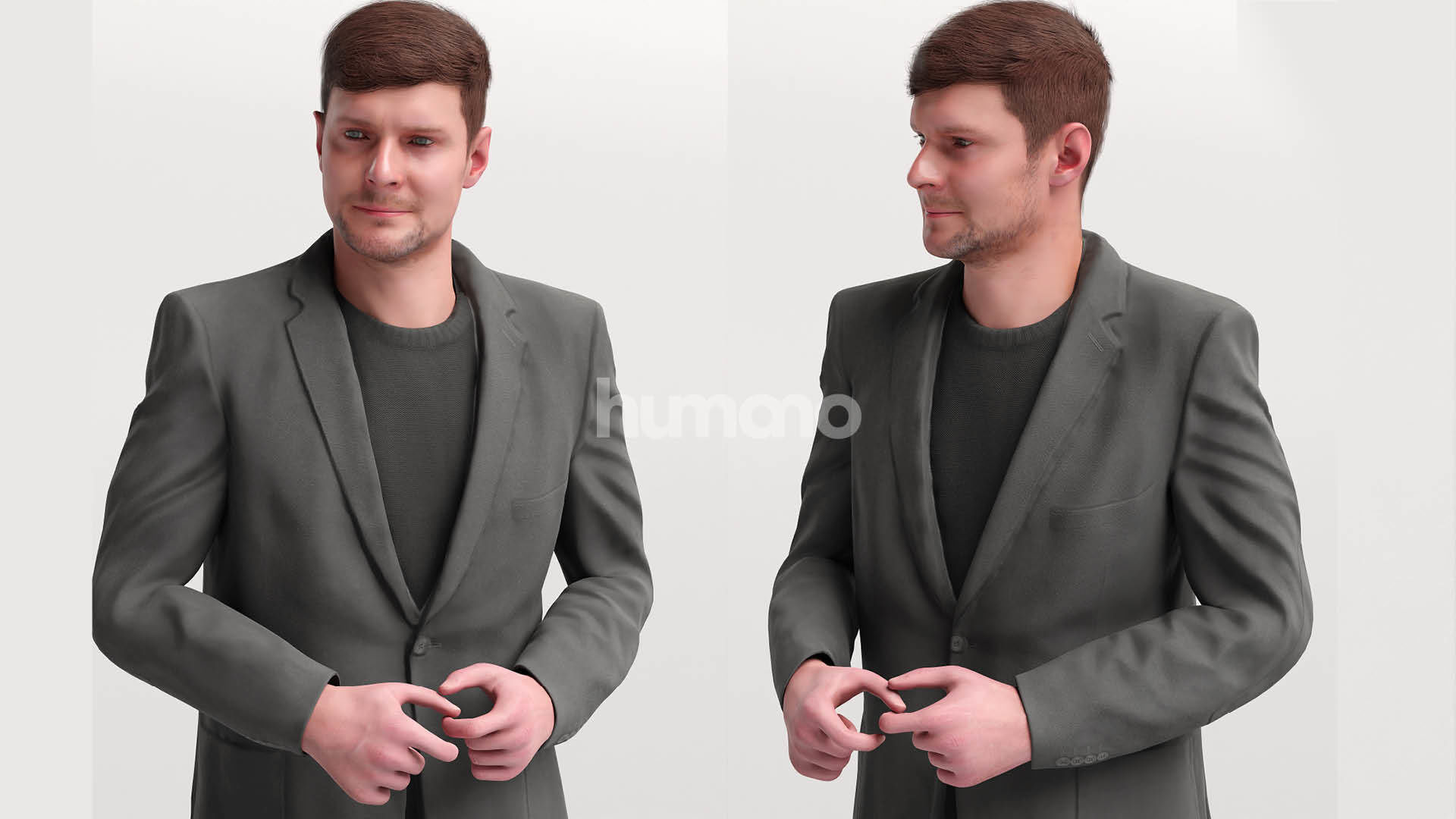 Humano standing elegant man in suit - with 3d hair -2572-A 3D model_2