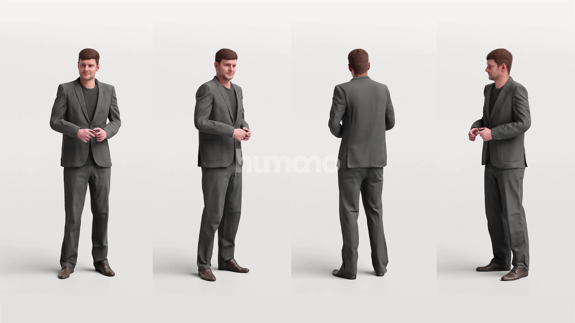 Humano standing elegant man in suit - with 3d hair -2572-A 3D model_1