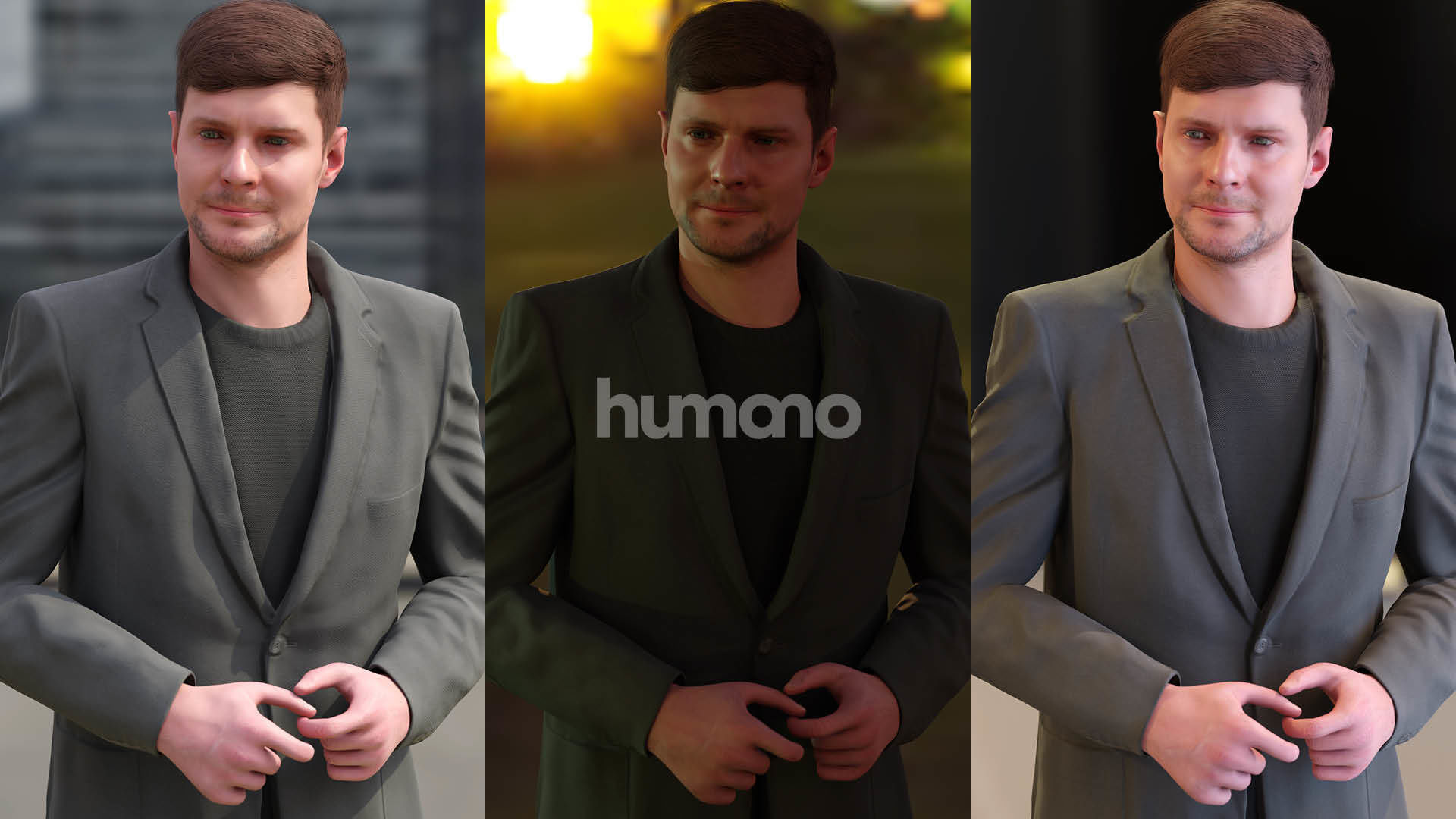 Humano standing elegant man in suit - with 3d hair -2572-A 3D model_4