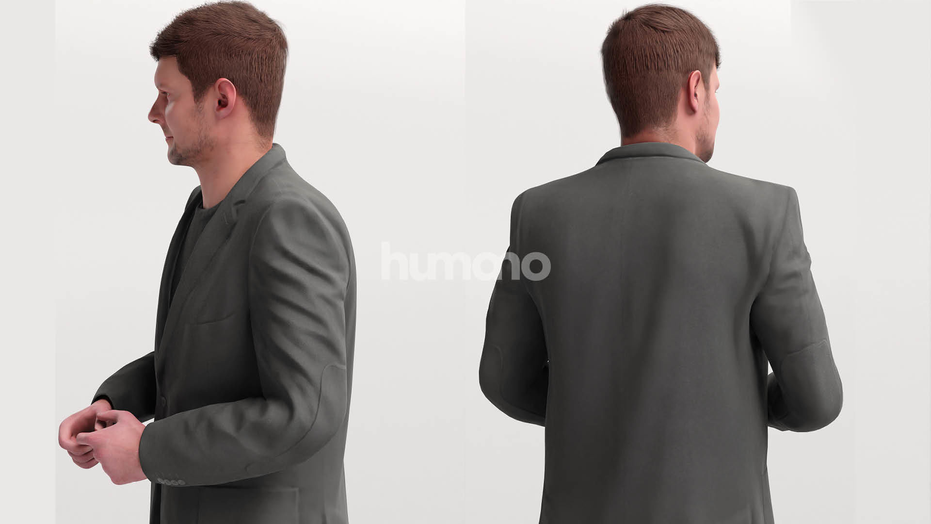 Humano standing elegant man in suit - with 3d hair -2572-A 3D model_3