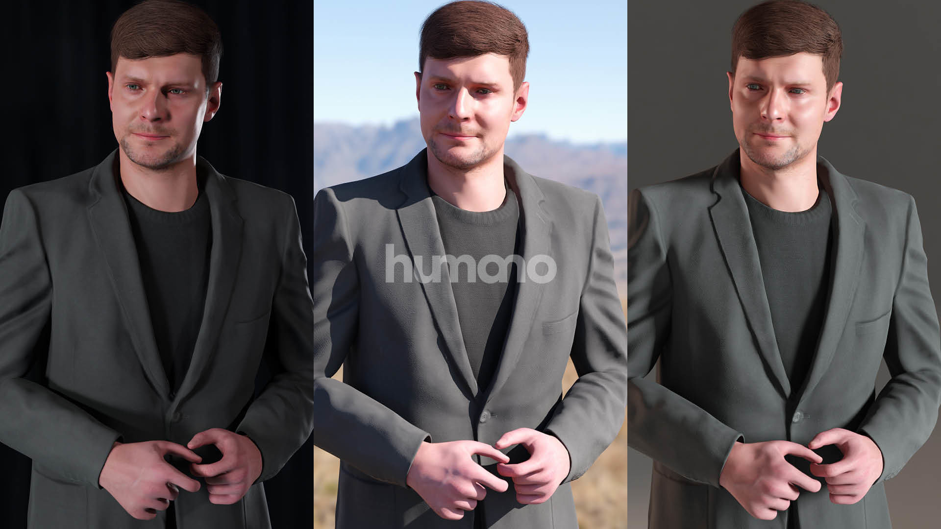 Humano standing elegant man in suit - with 3d hair -2572-A 3D model_5