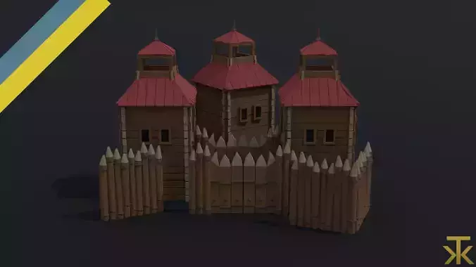 Cartoon wooden fortification Polygonal Style
