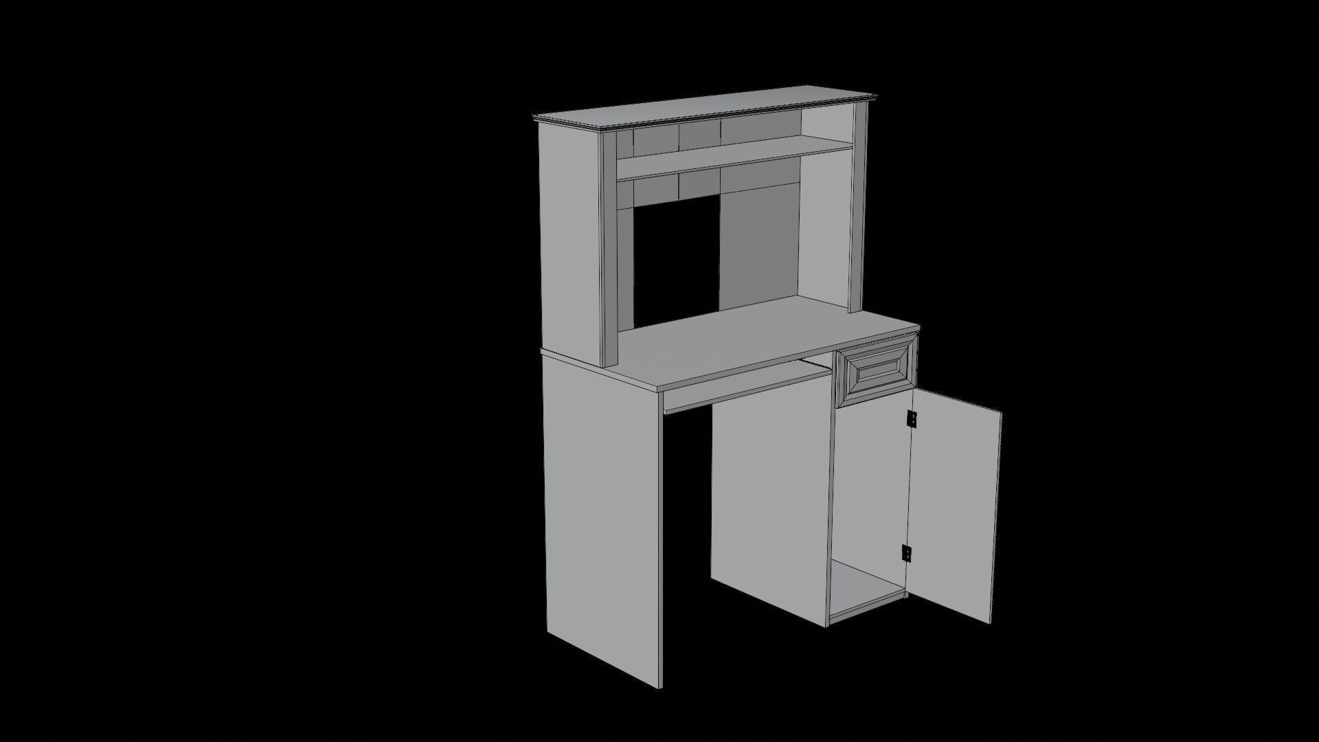 Early 2000s Computer Desk Low-poly 3D model_6