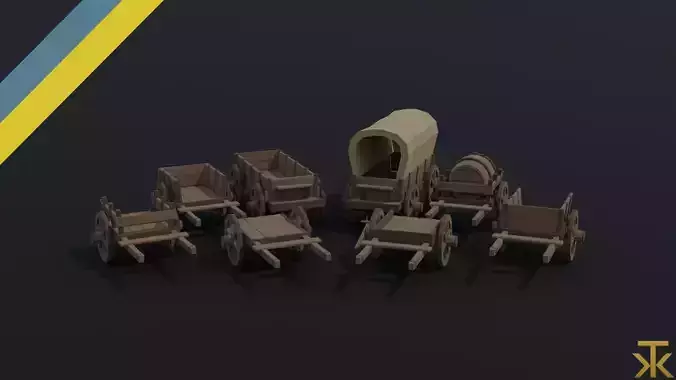 Cartoon medieval carts Polygonal Style