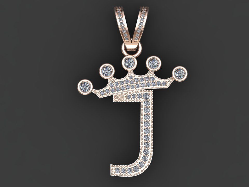 J letter pendant 3D print model_16
