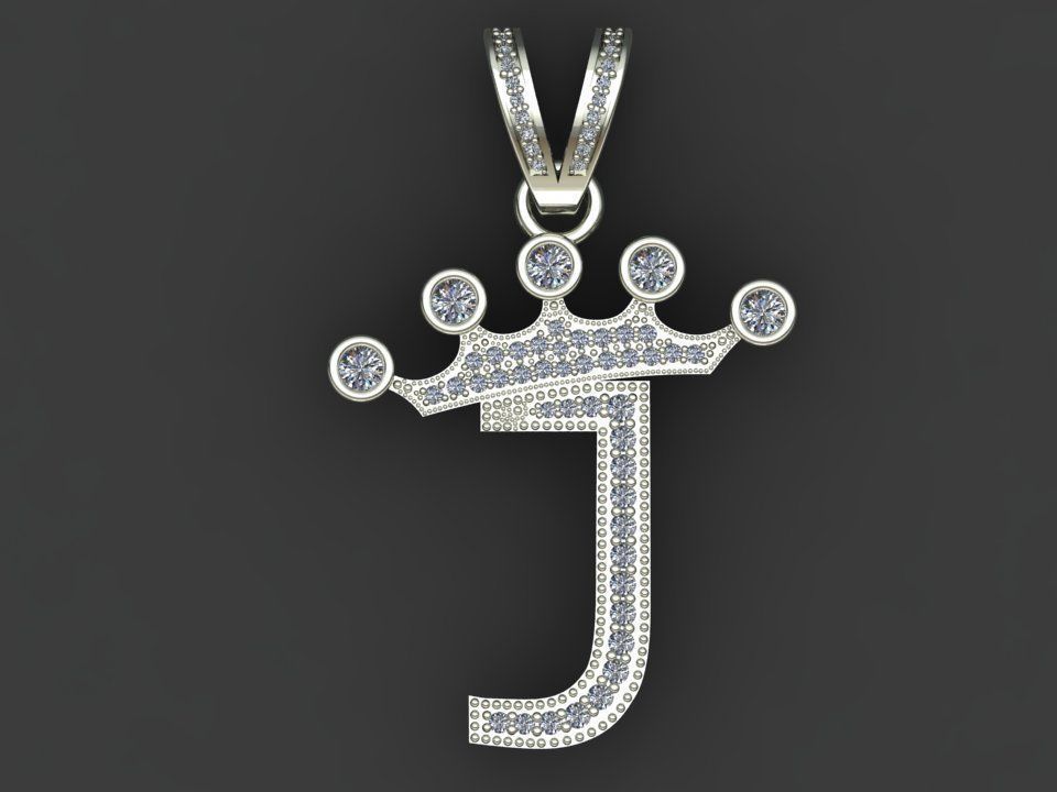 J letter pendant 3D print model_15