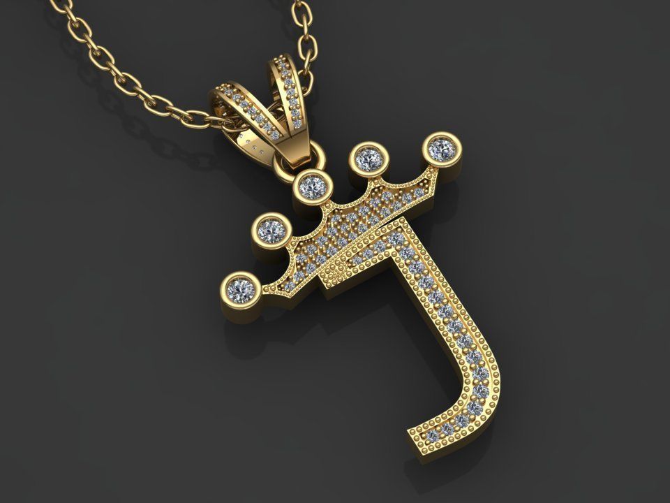 J letter pendant 3D print model_1