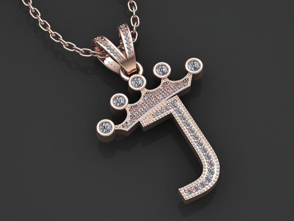 J letter pendant 3D print model_3