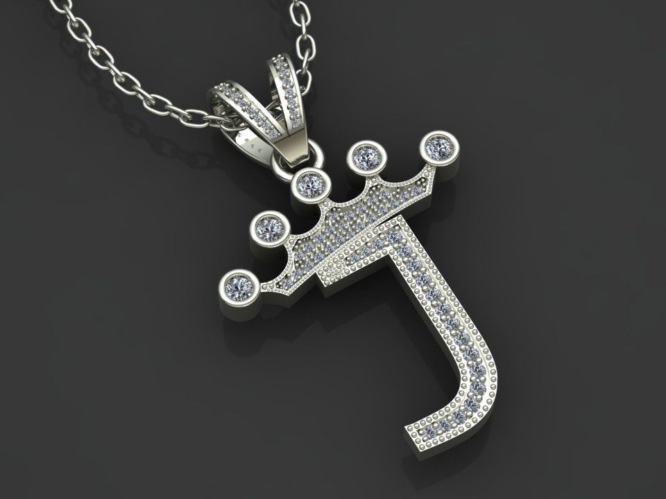 J letter pendant 3D print model_2