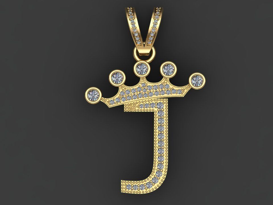J letter pendant 3D print model_17