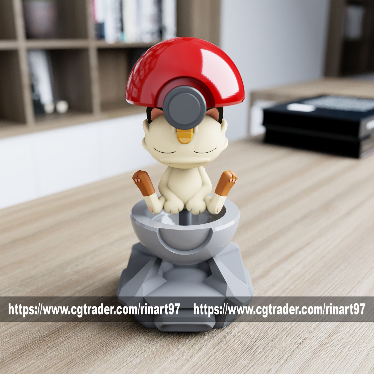 Meowth in the pokeball from pokemon 3D print model_8