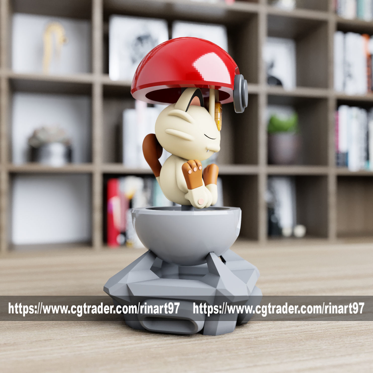 Meowth in the pokeball from pokemon 3D print model_3