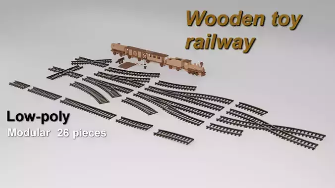 Modular Wooden Toy Railway Low-Poly Low-poly 3D model