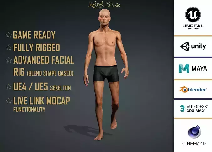 High Quality Realistic Male Base Mesh Skinny -Fully Rigged- Low-poly 3D model