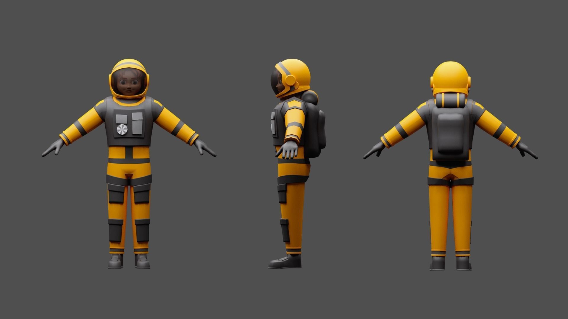 Cartoon characters astronauts Low-poly 3D model_8
