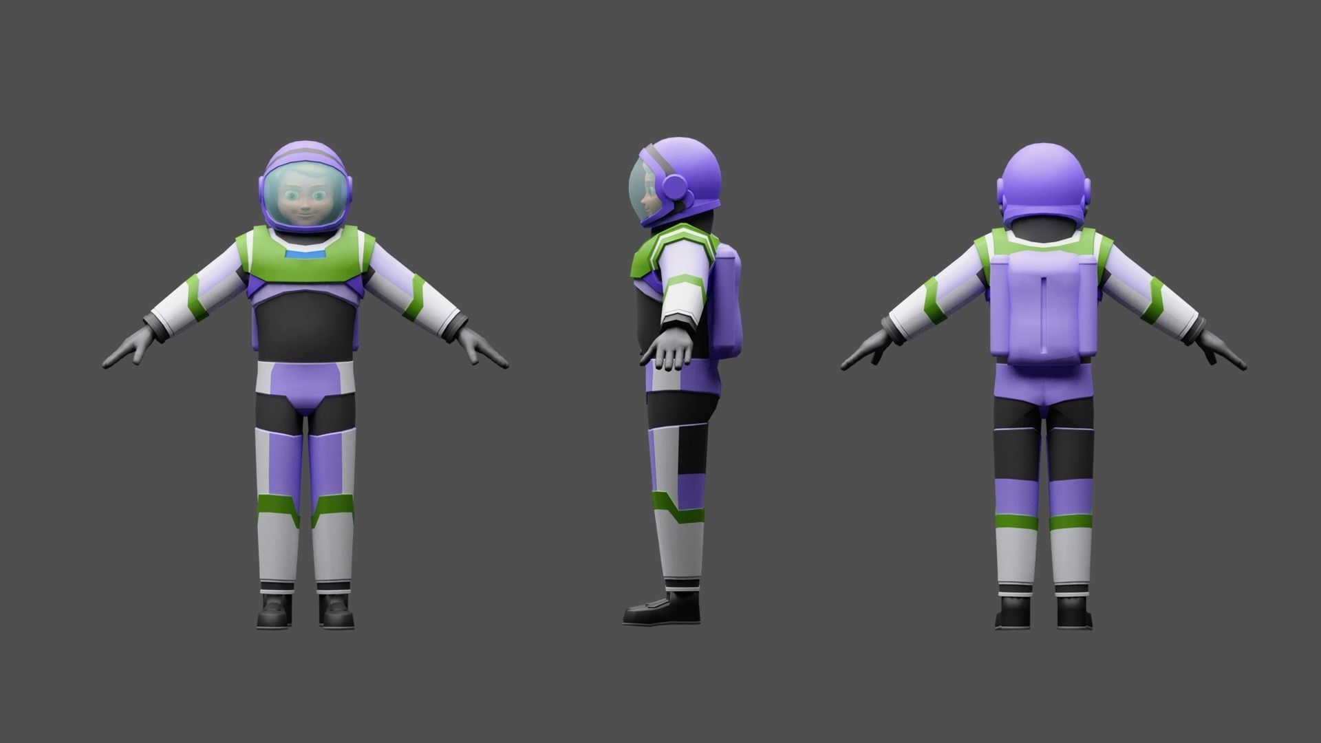 Cartoon characters astronauts Low-poly 3D model_6