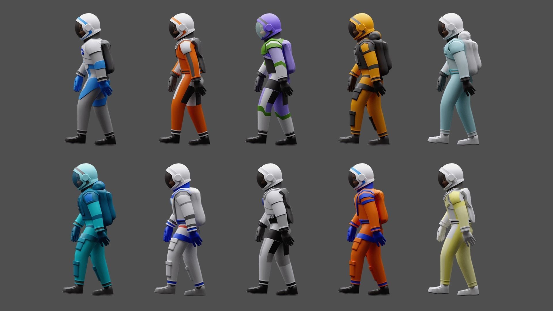 Cartoon characters astronauts Low-poly 3D model_3