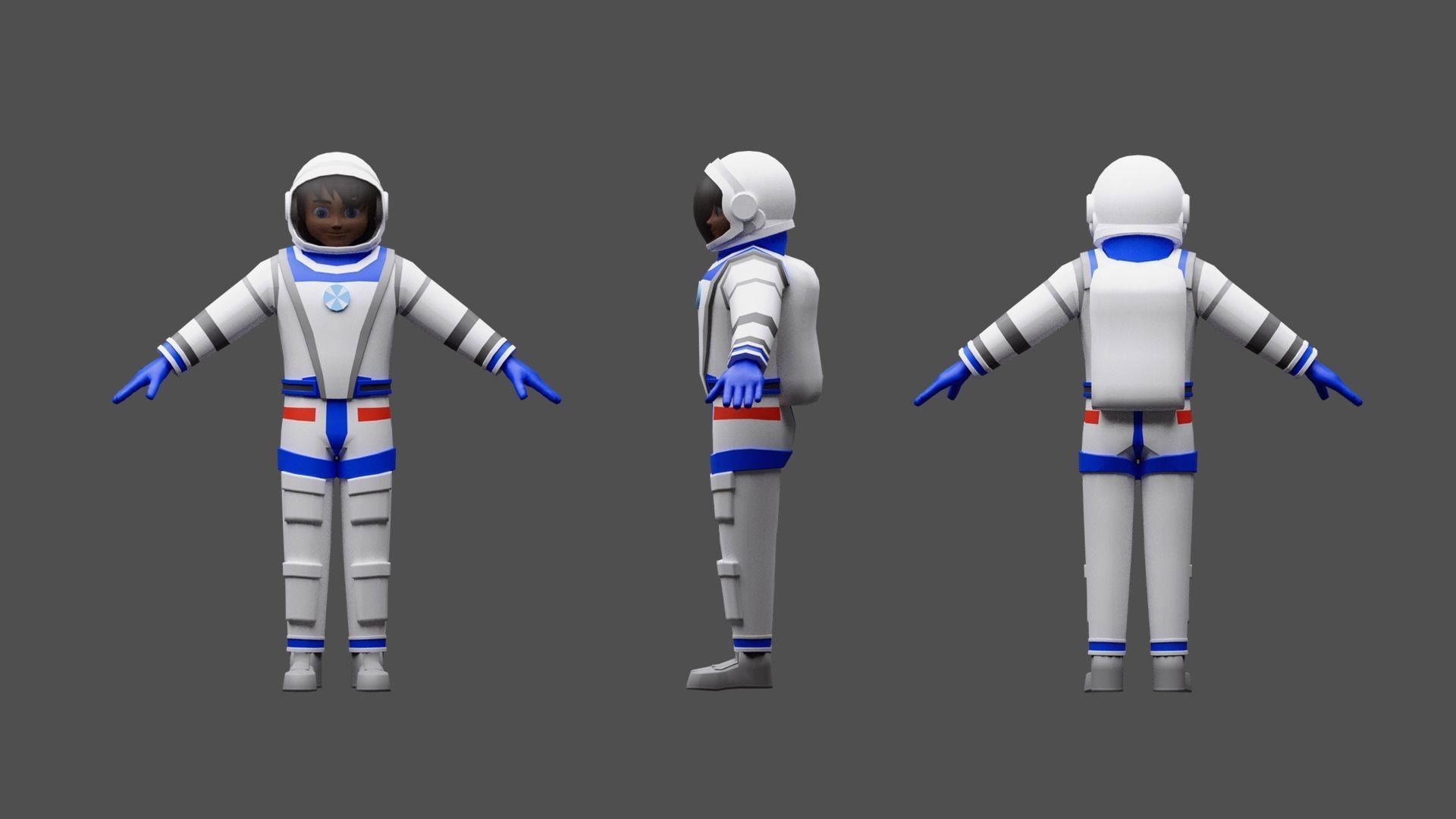 Cartoon characters astronauts Low-poly 3D model_7