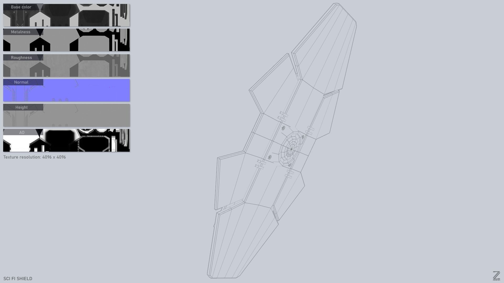 Sci fi shield Low-poly 3D model_3