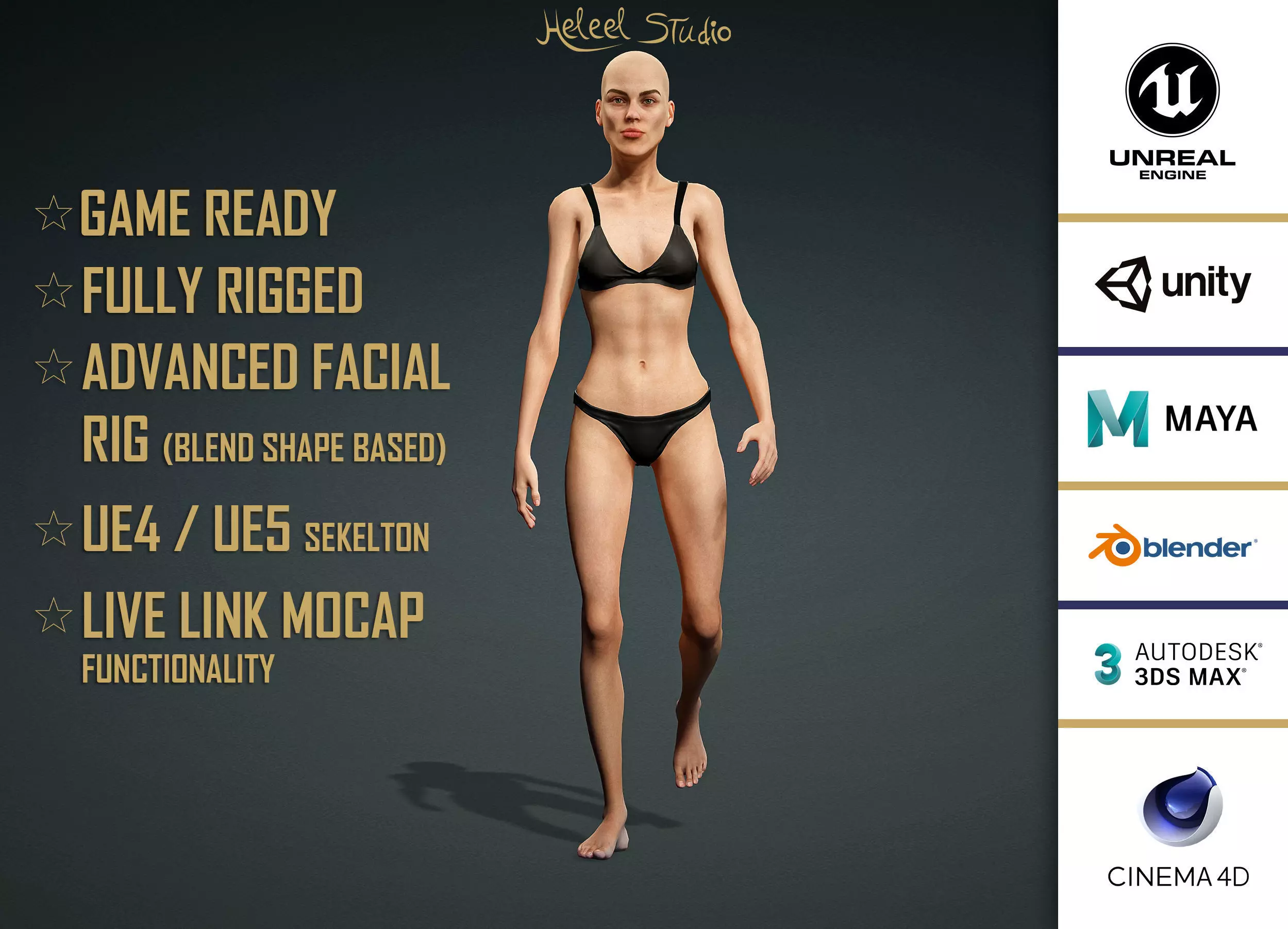 High Quality Realistic Female Base Mesh Skinny -Fully Rigged- Low-poly 3D model_0