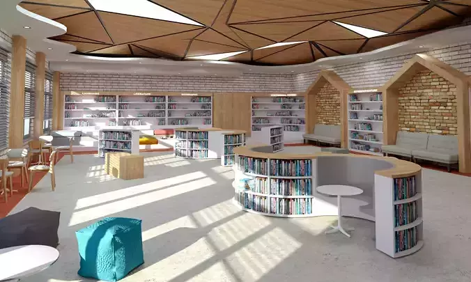 School Library 3D Design Low-poly 3D model