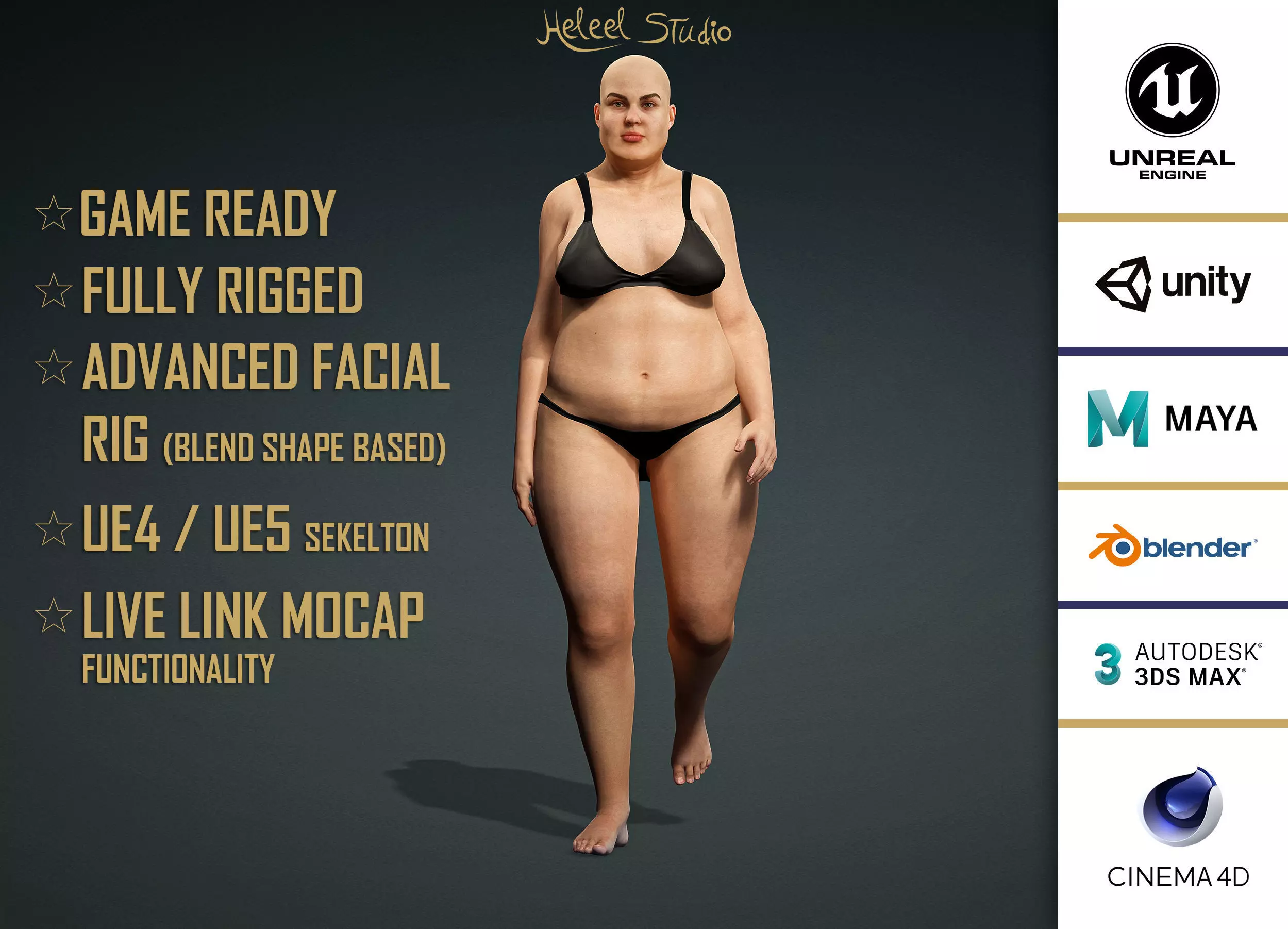 High Quality Realistic Female Base Mesh Fat -Fully Rigged- Low-poly 3D model_0