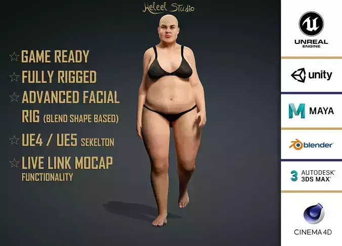 High Quality Realistic Female Base Mesh Fat -Fully Rigged- Low-poly 3D model High Quality Realistic Female Base Mesh Fat -Fully Rigged- Low-poly 3D model