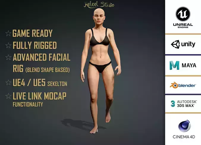 High Quality Realistic Female Base Mesh -Fully Rigged- Low-poly 3D model High Quality Realistic Female Base Mesh -Fully Rigged- Low-poly 3D model