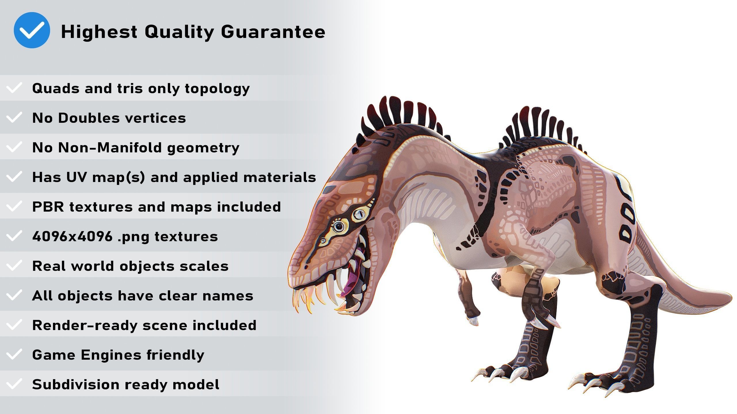 Alien Dinosaur Cartoon Gameready Low-poly 3D model_1