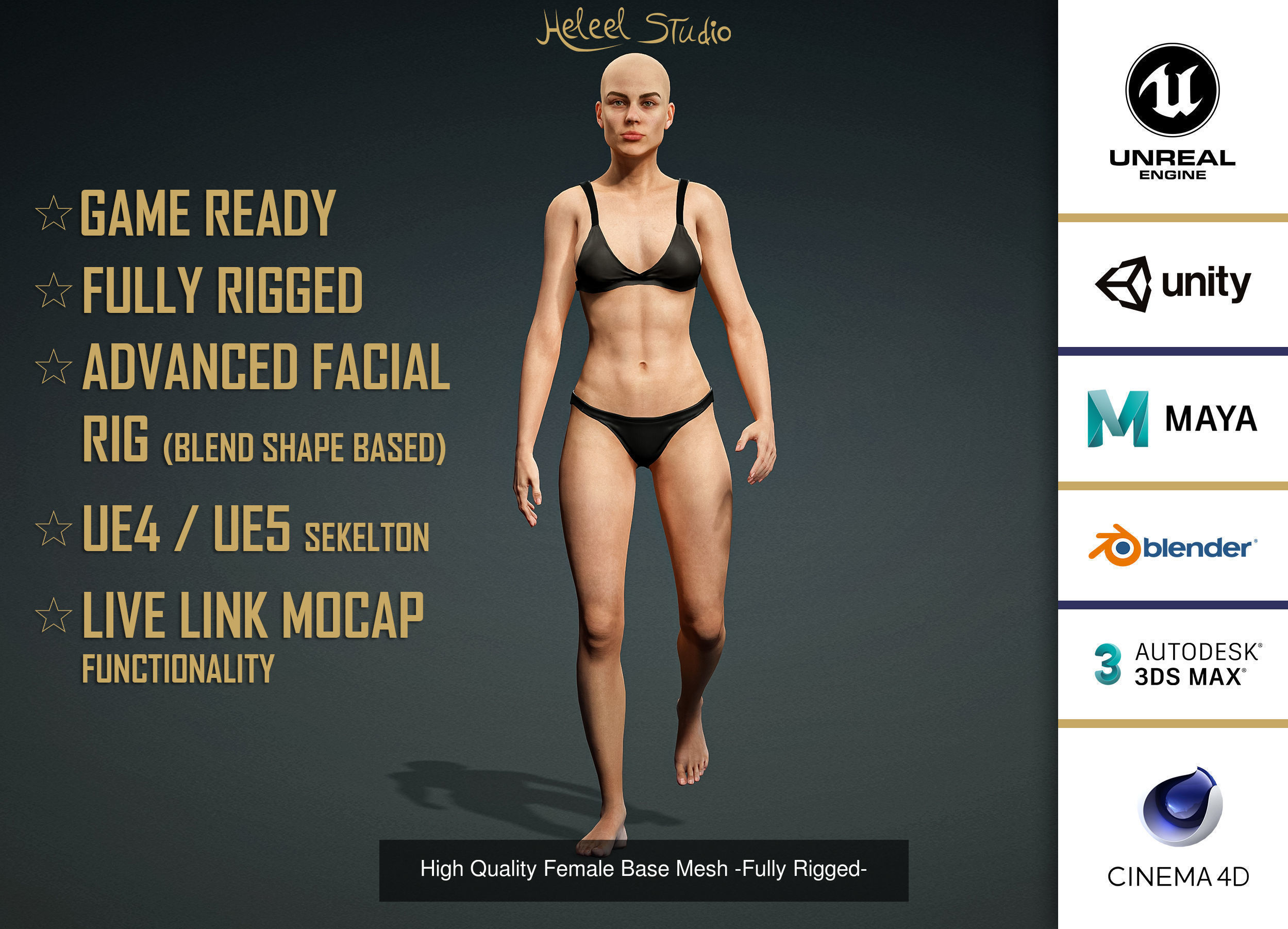 High Quality Realistic 6 Base Meshes Skinny -Fully Rigged- 3D Model Collection_8