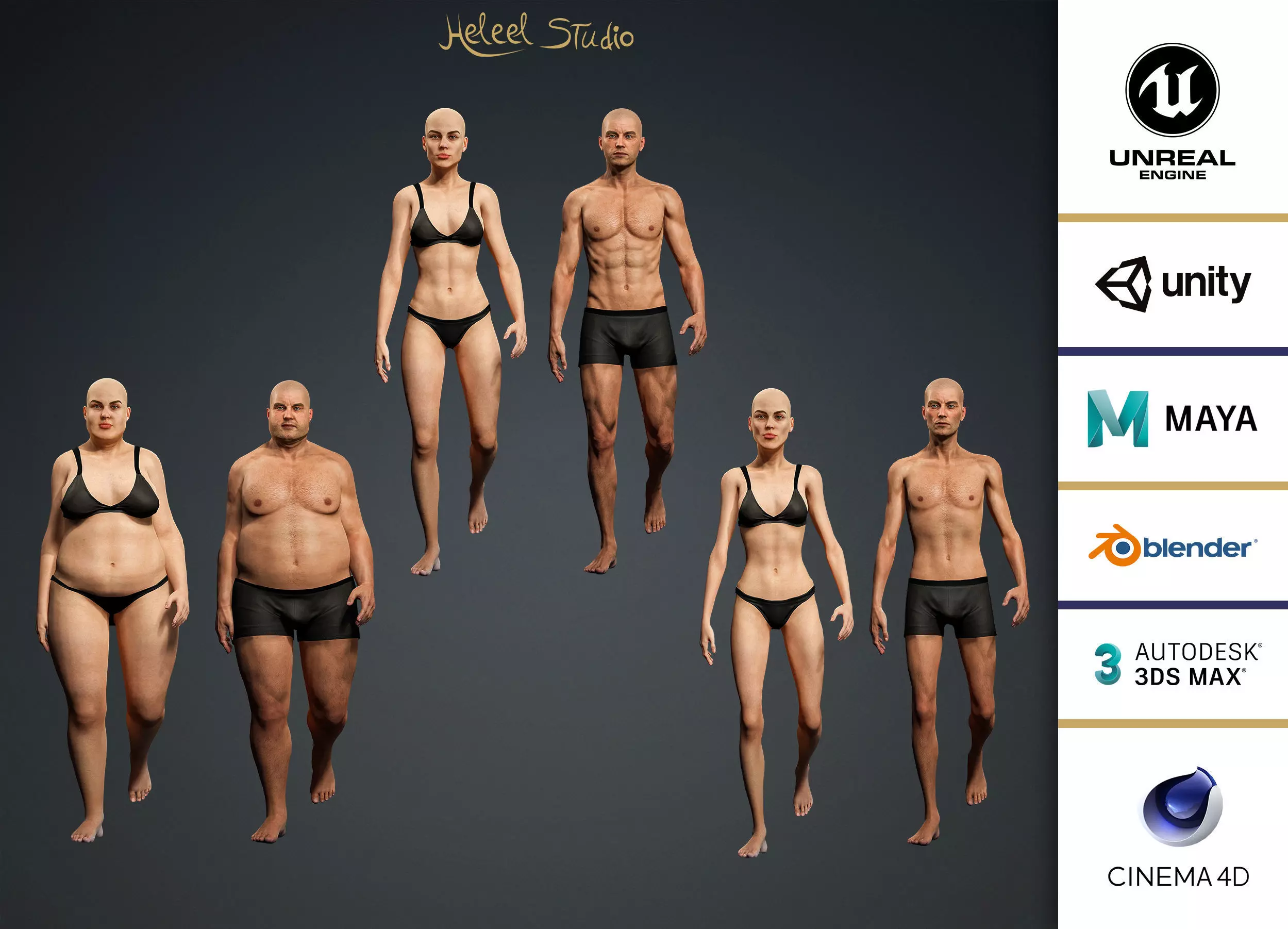High Quality Realistic 6 Base Meshes Skinny -Fully Rigged- 3D Model Collection_0