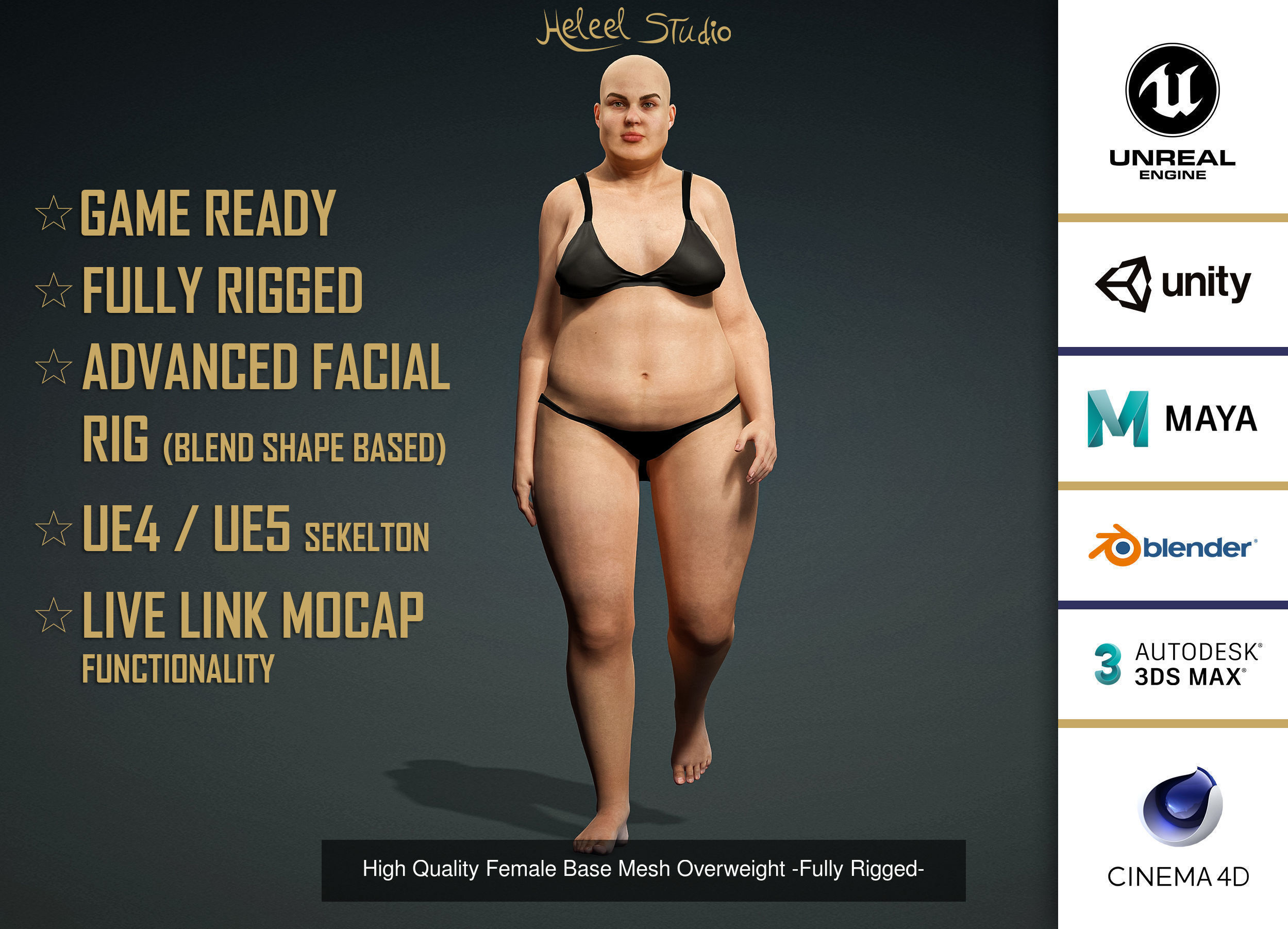 High Quality Realistic 6 Base Meshes Skinny -Fully Rigged- 3D Model Collection_7