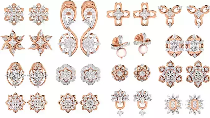 93 High Jewelry Diamond Earrings 3dm stl renders details 