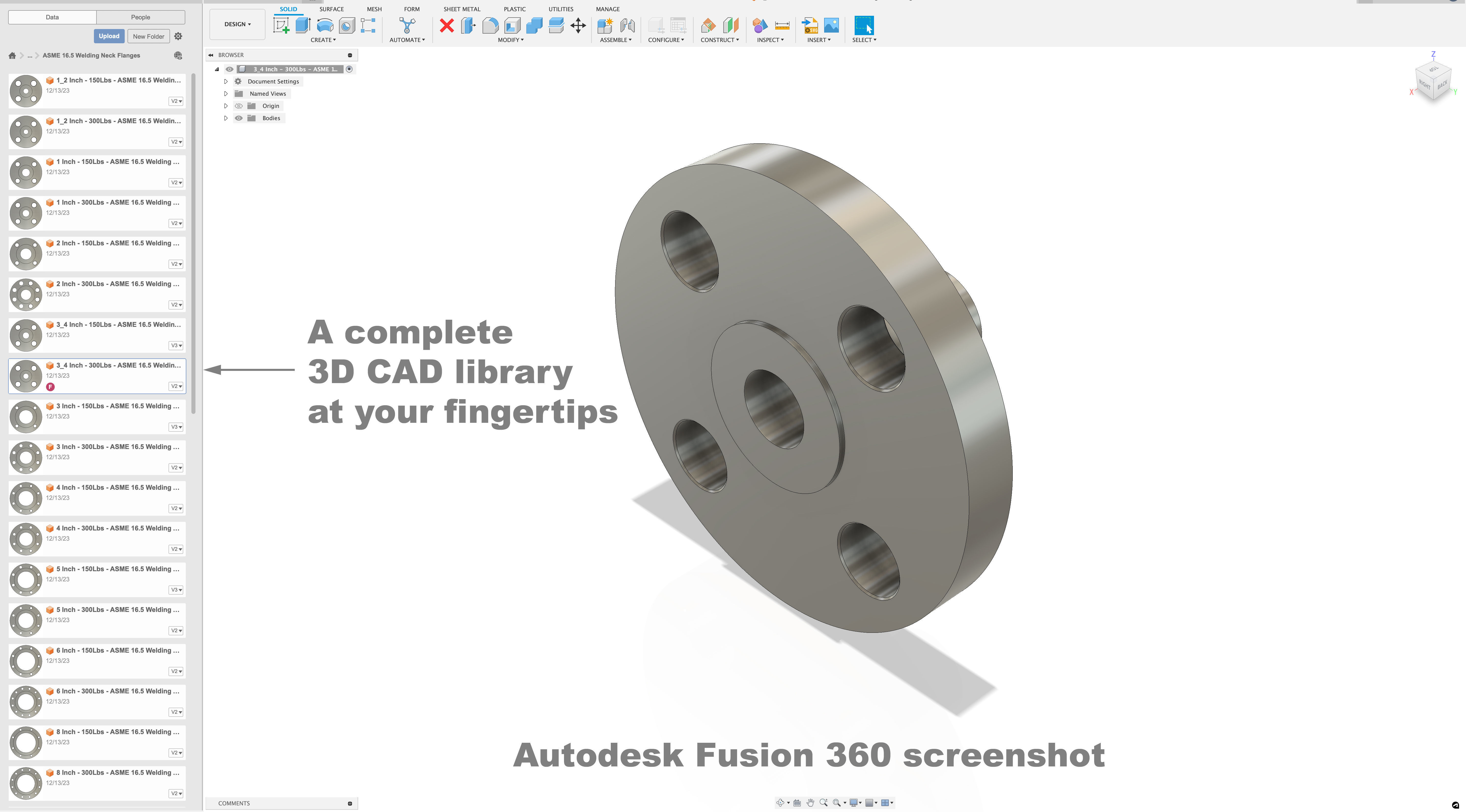Neck Solidworks ASME B16-5 Welding Neck Flanges - 150Lbs and 300Lbs - CAD Files 3D ...