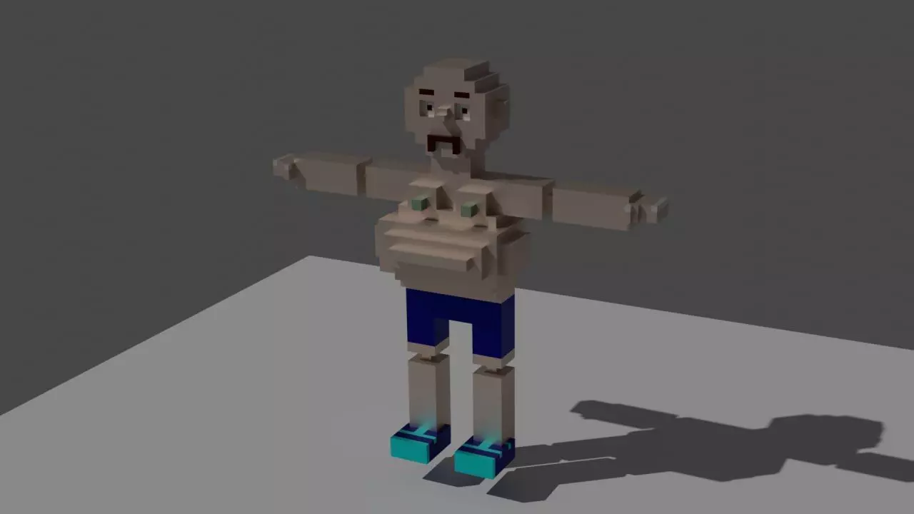 Fat Bald Man Voxel Free low-poly 3D model