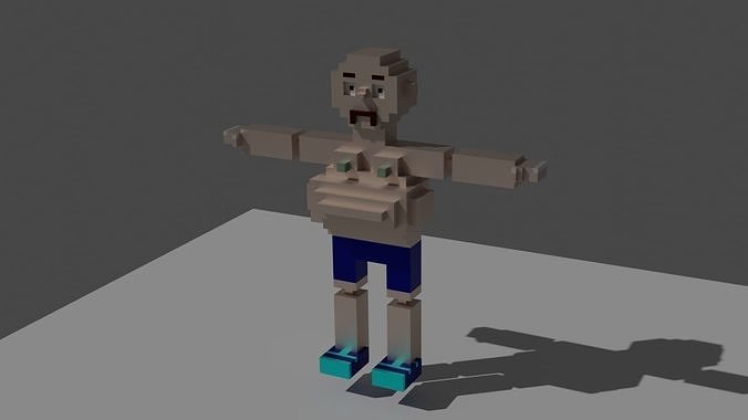 Fat Bald Man Voxel Free low-poly 3D model