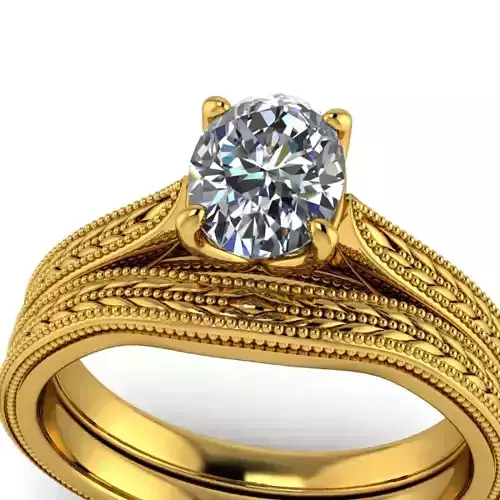 Antique Oval Hand Engrave Design Classic WeddingRing Set Jewelry 3D print model